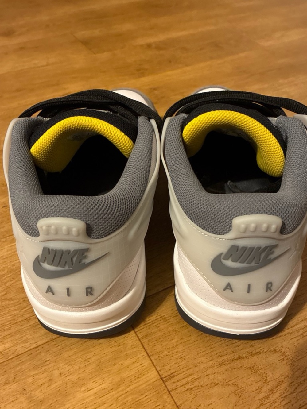 Jordan Men's Athletic Sneakers in White, Gray, Black with Red and Yellow Accents - Picture 3 of 5